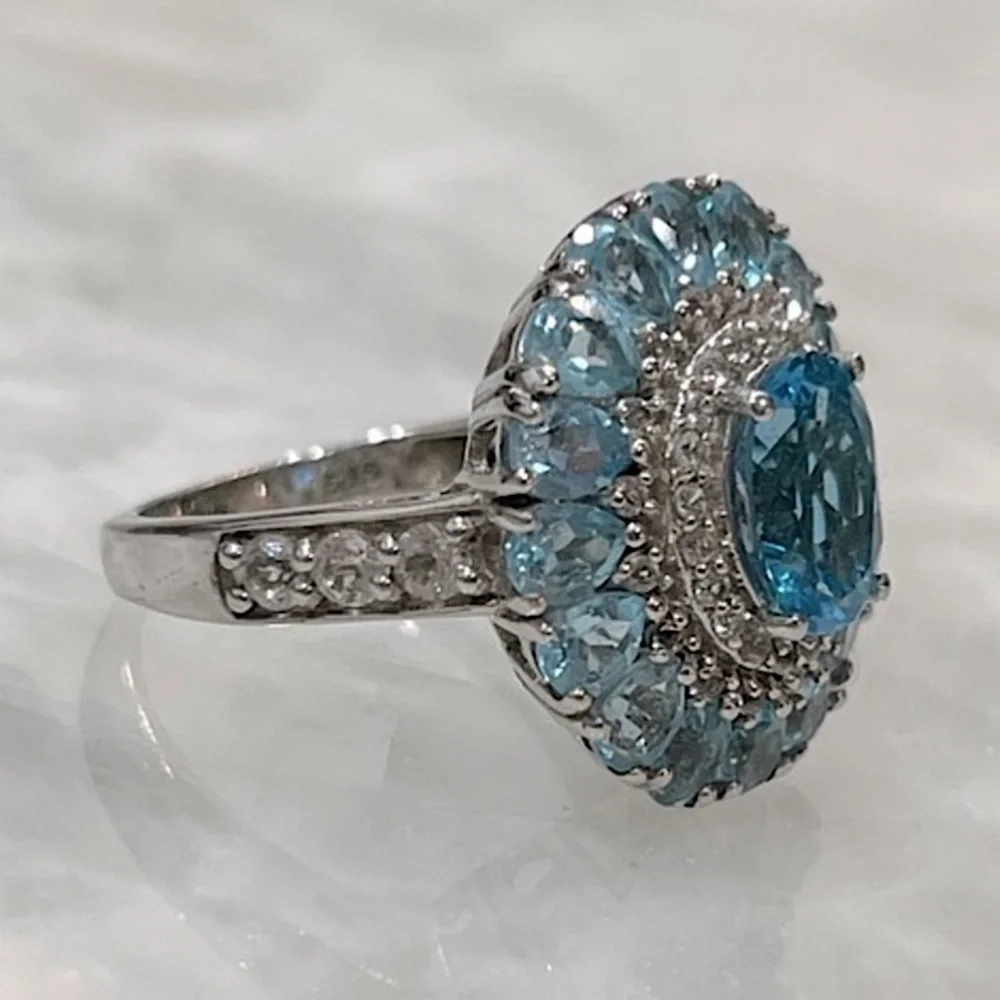 Marambaia Topaz and White Topaz Sterling Silver Cocktail Statement Ring Sz 8